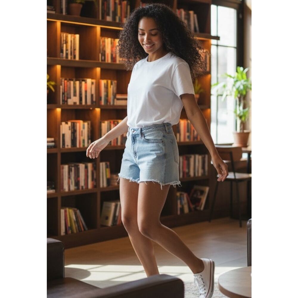 universal thread vintage midi demin shorts women's light wash trendy used 2/26R